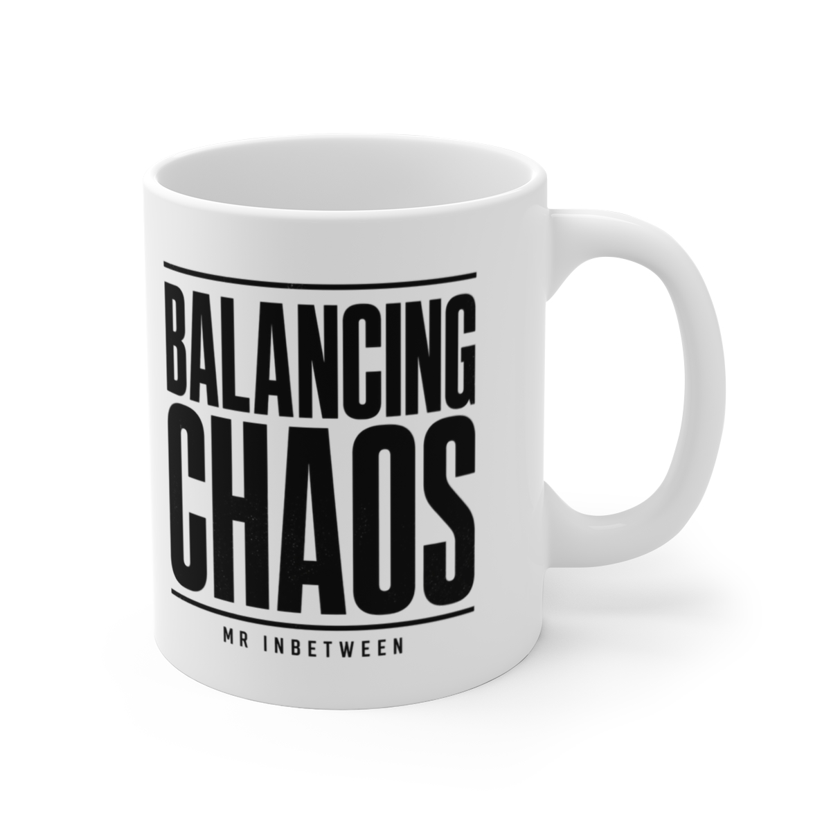 Mr Inbetween "Balancing Chaos" White Mug - Mr Inbetween official Mugs & Drinkware merch